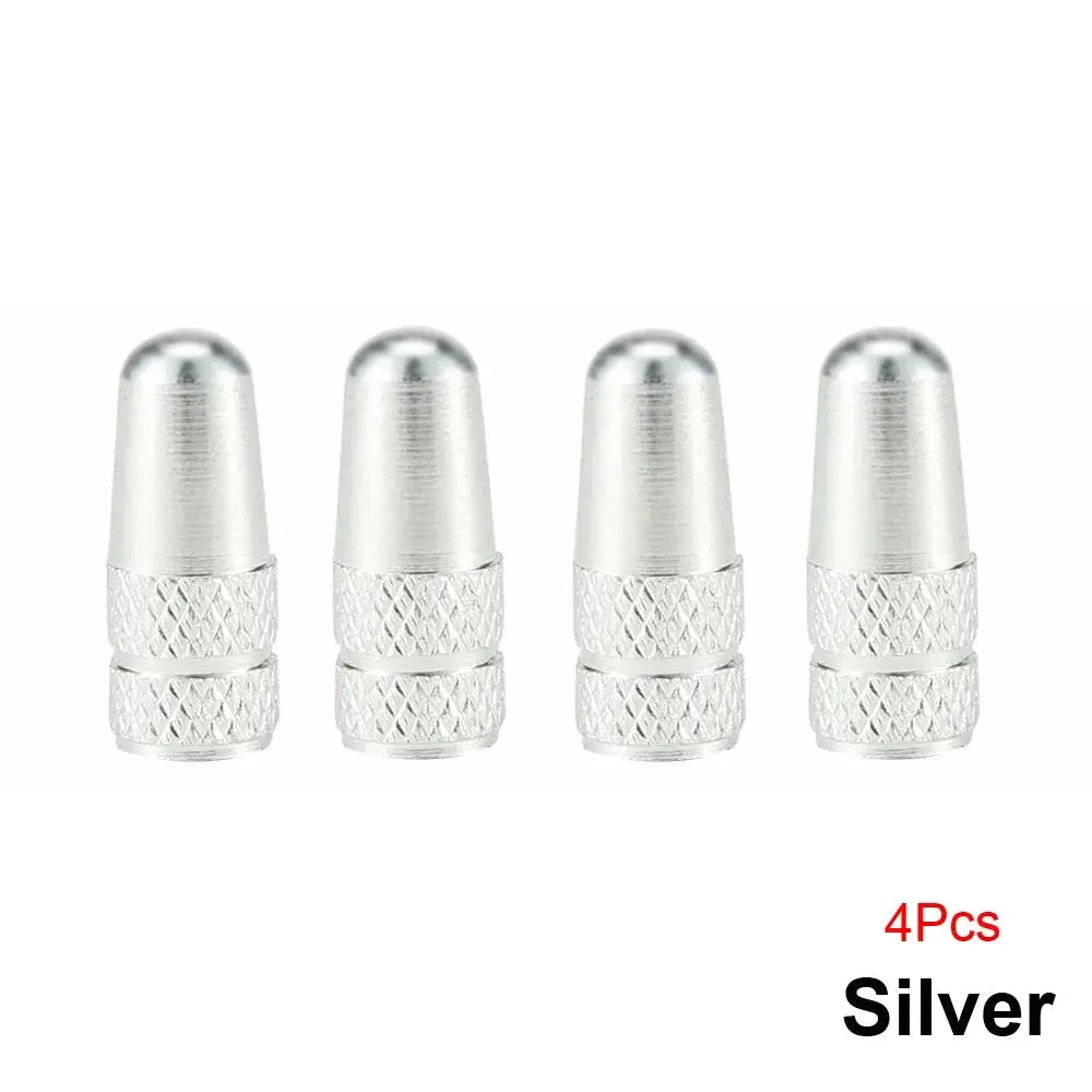 Presta valve caps set, 4 pieces, silver aluminum, Simples Market