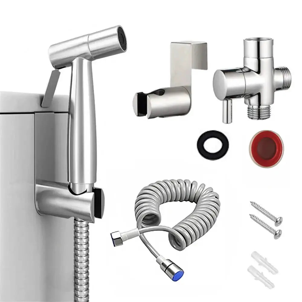 Handheld stainless steel bidet sprayer kit by Simples Market with 3-way valve and flexible hose