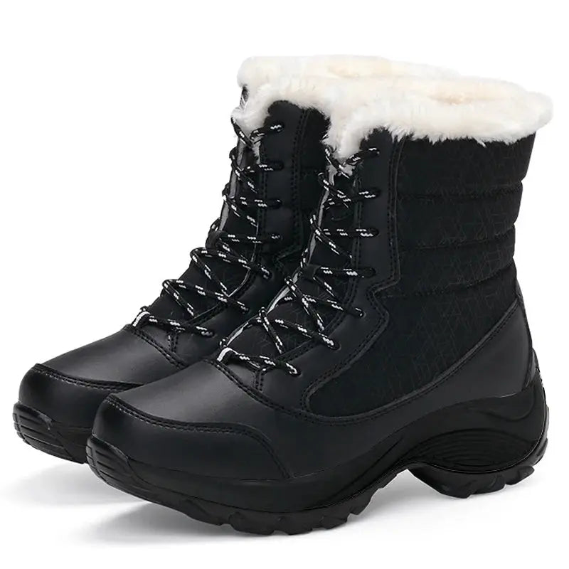 SnowStride Women Platform Snow Boots Non Slip Waterproof Winter Ankle Boots With Warm Fur Lining