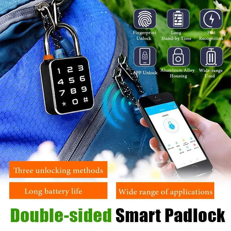3-In-1 Mini Smart Padlock with keypad, fingerprint and USB charging by Simples Market for cabinets, doors and bikes