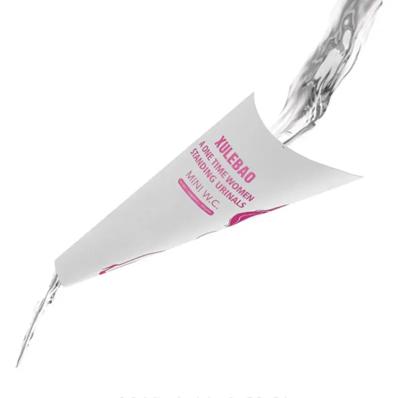 Disposable paper urination device for women, pregnant standing urinal, white cone with pink label