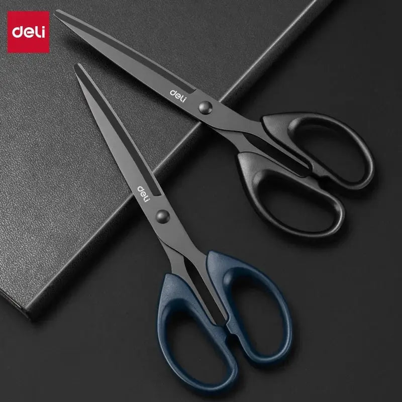 DELI Professional Office Scissors 180mm Heavy Duty Stainless Steel Blade Black Coated For Paper Craft And Cutting