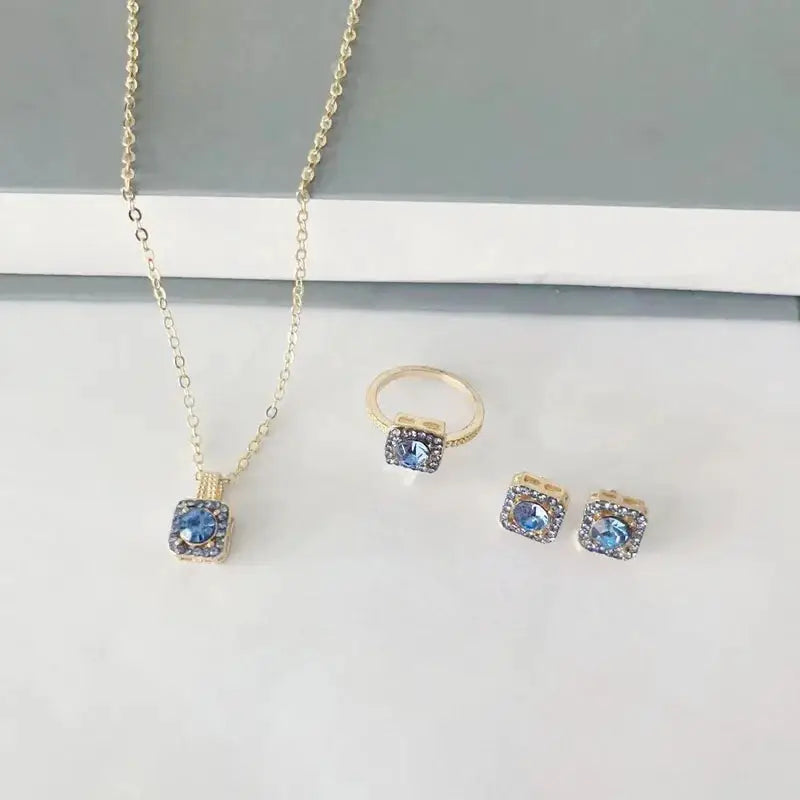 1 Set Premium Cube Jewelry Ensemble Necklace Earrings Ring Set for Women Fashion Jewelry Gift Valentines Day Christmas