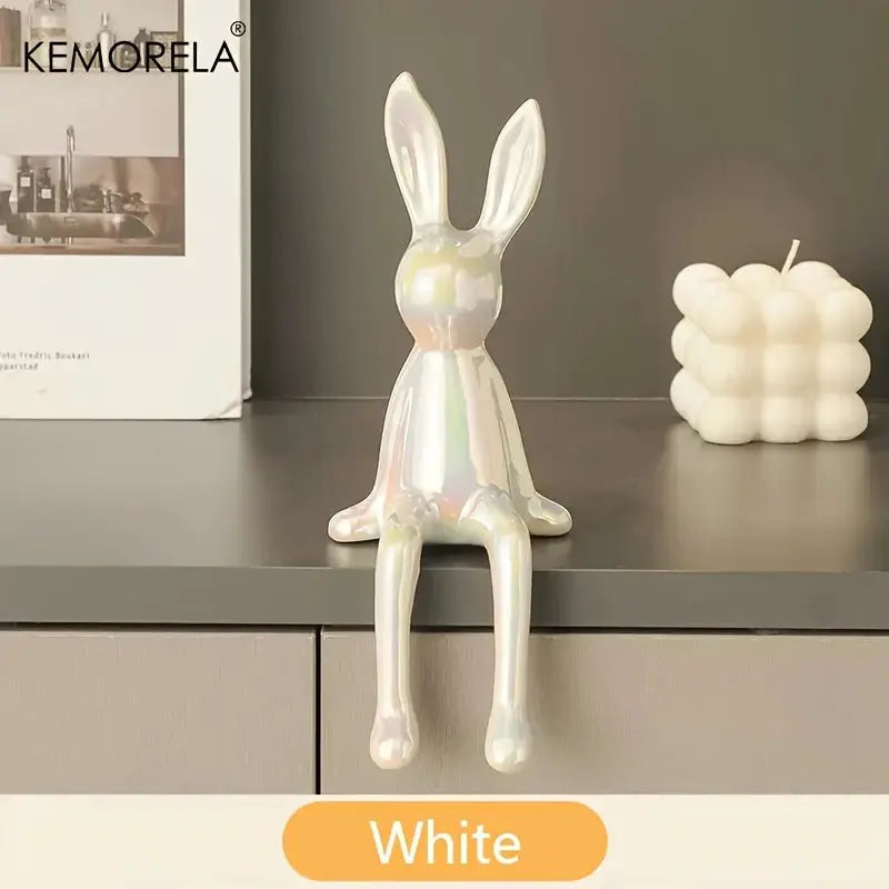 Ceramic Long Eared Sitting Rabbit Statue For Home Decor Luxury Ornament High End Art Aesthetics