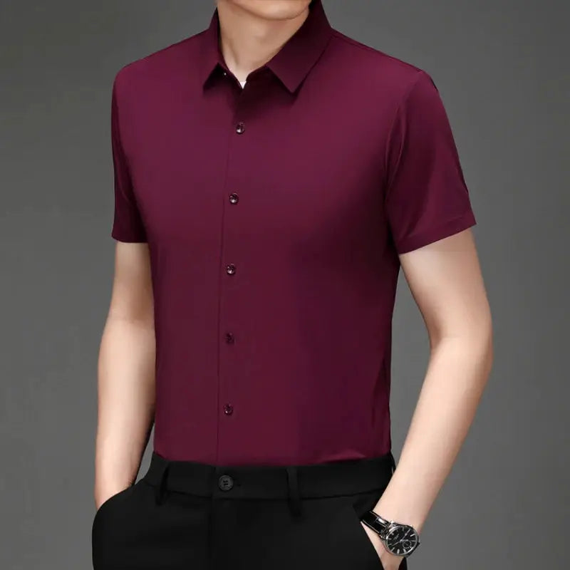 Men's Ultra Stretch Short Sleeve Shirt Business Casual  Breathable Stretchable Abrasion-Resistant Solid Color Short Sleeve Shirt