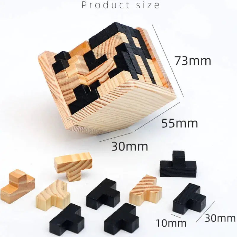 3D Luban Interlocking Cube Puzzle Wooden Educational Toy for Children Brain IQ Development and Early Learning Gift
