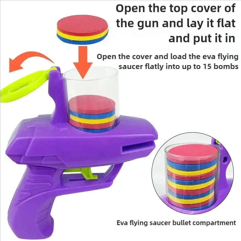 Kids Outdoor Foam Disc Launcher Toy Flying Disc Gun For Double Parent Child Interactive Play