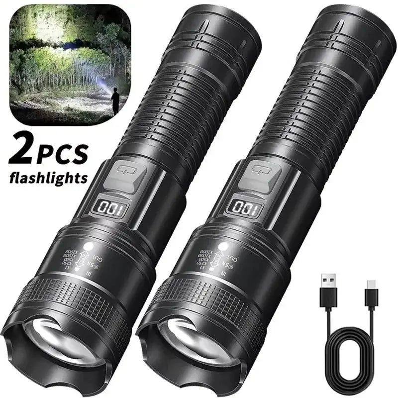 VoltPro UltraBeam 300000LM Tactical LED Flashlight With Digital Display And USB C Charging For Camping And Hunting