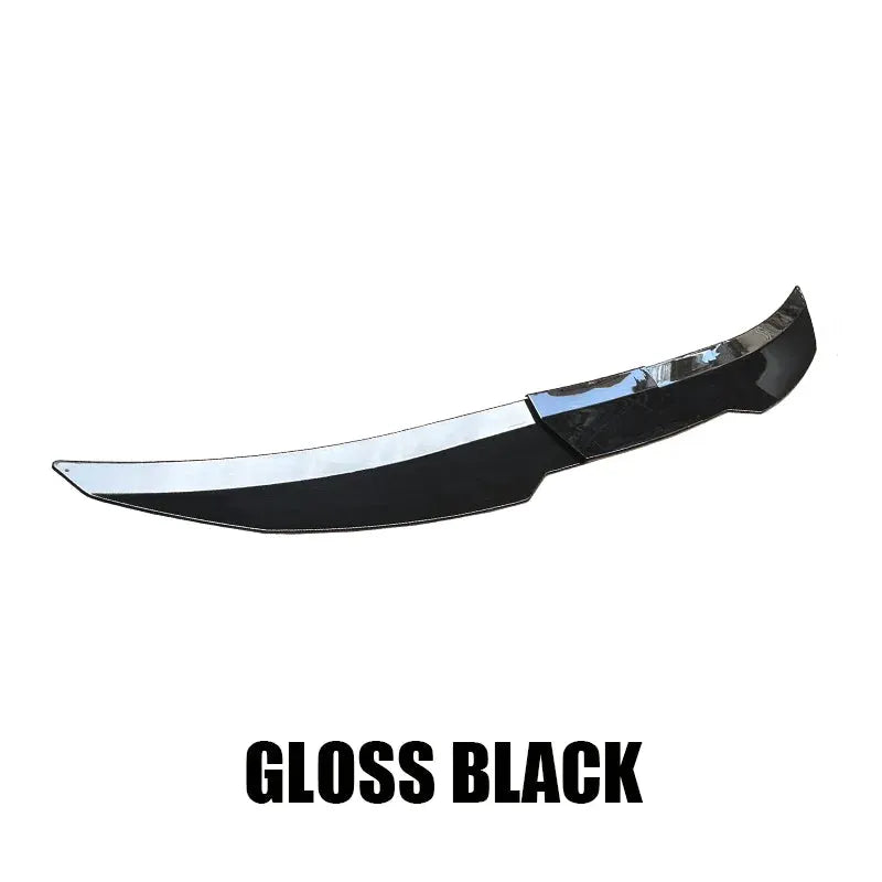 Sedan rear trunk wing spoiler in gloss black finish with curved profile