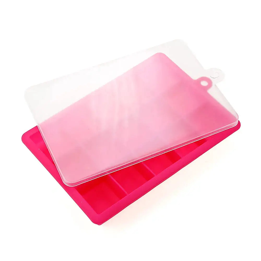 Simples Market silicone ice cube mold with lid, pink 24-grid square tray for cocktails and drinks
