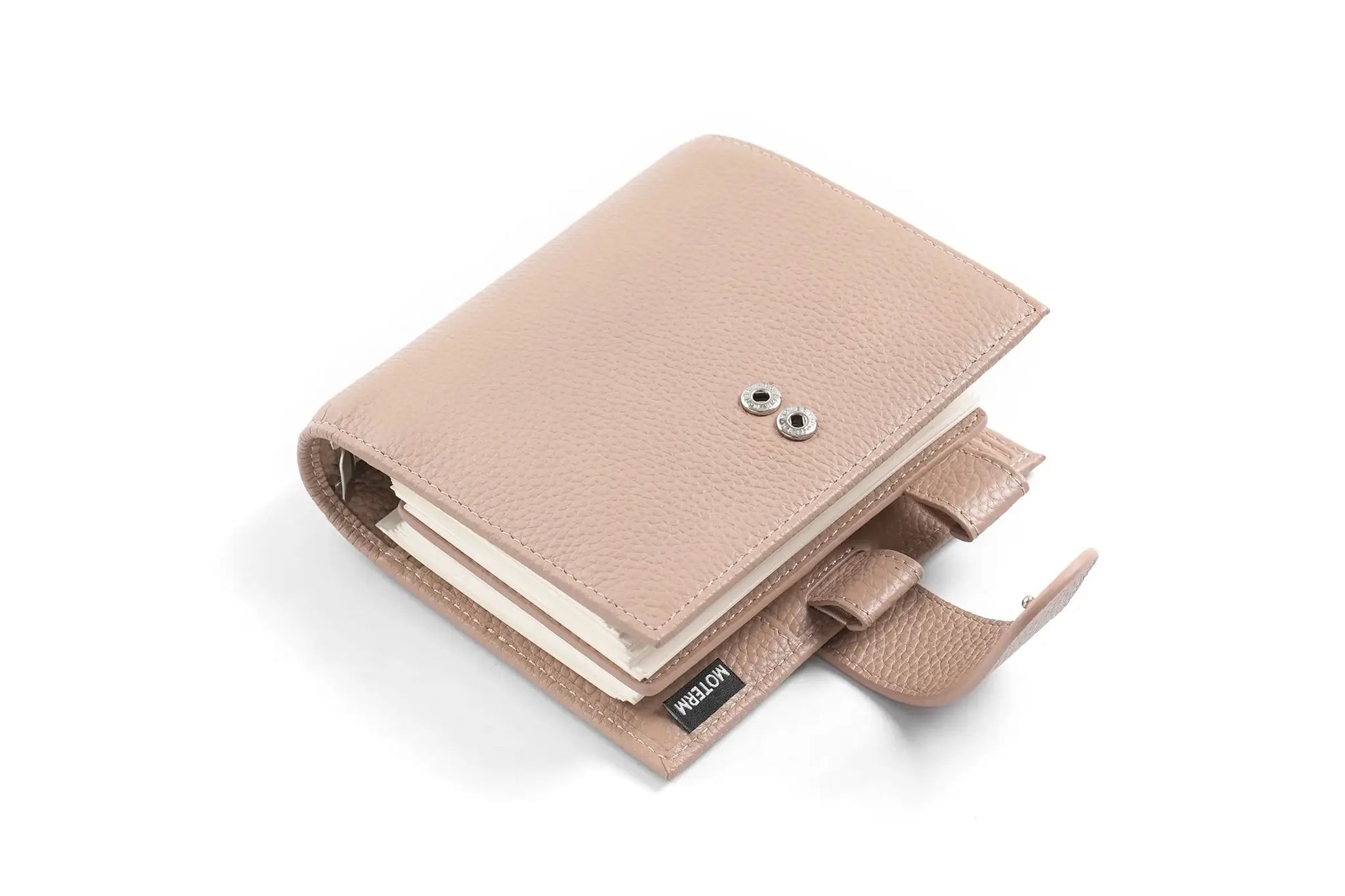 Moterm Luxe 2.0 pocket planner in blush pink pebble-grain leather with 30mm rings