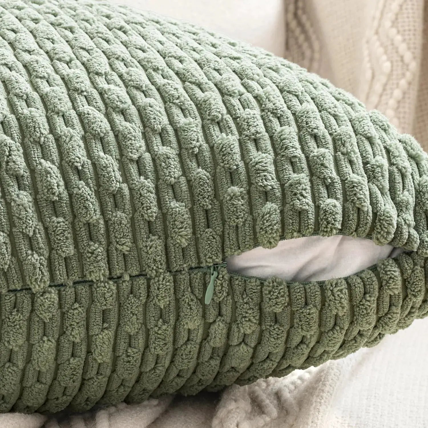 Green striped corduroy throw pillow cover, 20x20 inches, farmhouse Boho decor