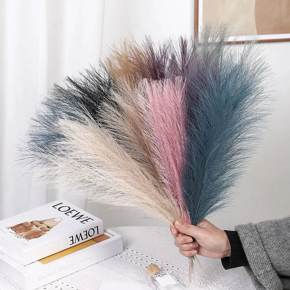 Simples Market pampas grass bundle, fluffy artificial reed in cream, pink, blue and beige tones, 42cm, for boho decor.