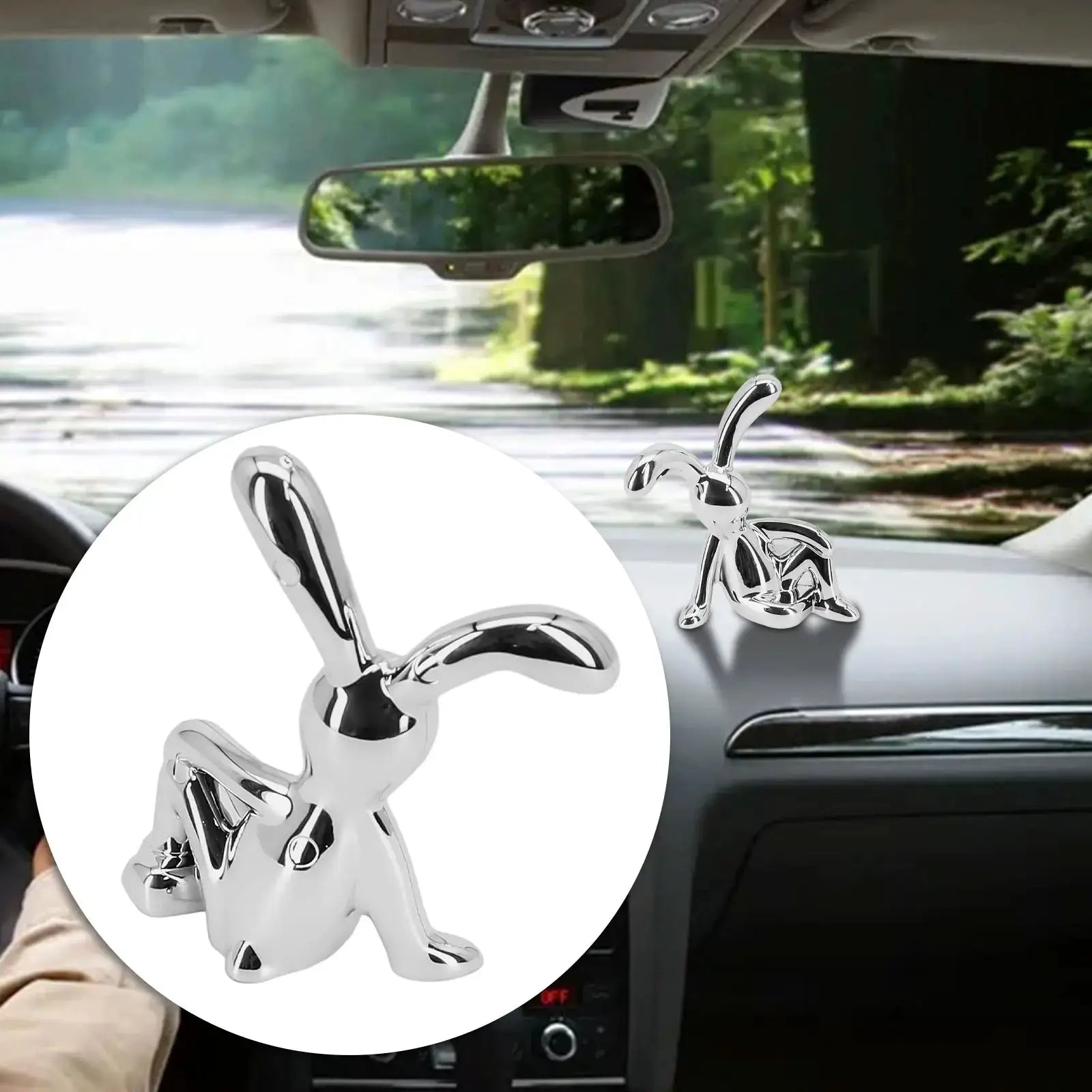 Chrome rabbit car interior center-console decor figurine set of 2