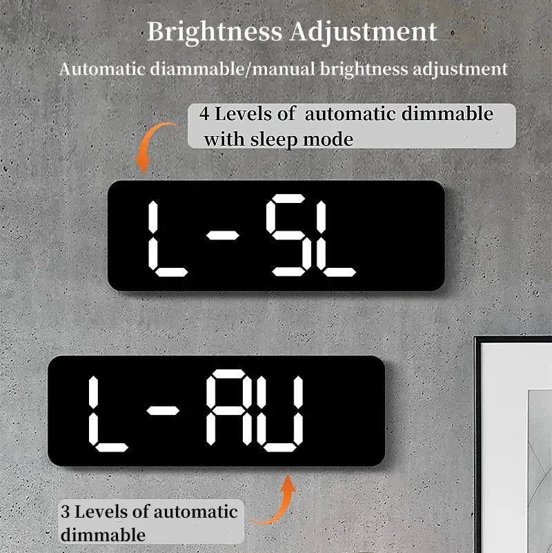 Two 9-inch Simples Market digital wall clocks with USB power, LED display, temp/humidity, week, 12/24h, auto dimmer