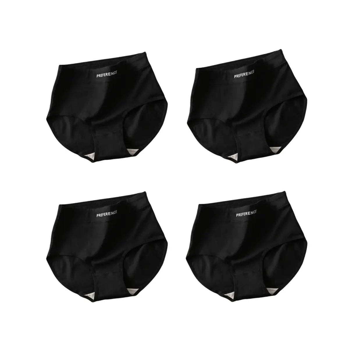 4-piece set of black high-waist cotton tummy-control briefs for women, plus-size M-XXL