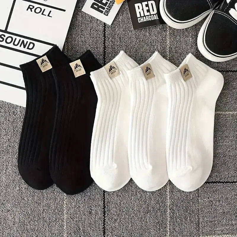 5 Or 10 Pairs Of High Quality Mens Outdoor Sports Casual Socks Black And White Soft Breathable Comfort Durability