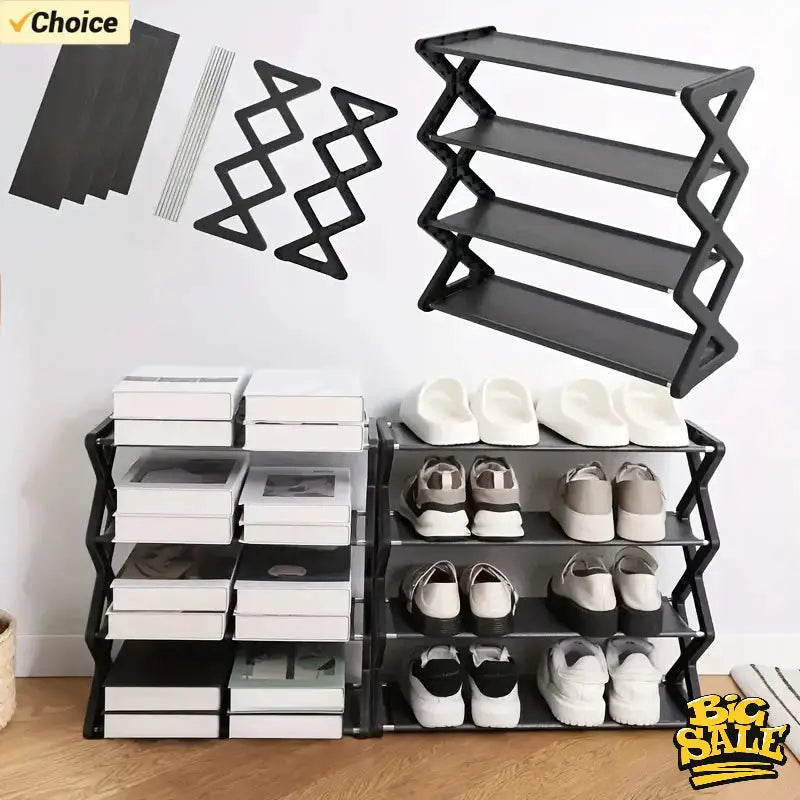 4 Layer X Type Multi Layered Space Saving Shoe Rack Easy Assembly For Porch And Living Room Holds 9 To 12 Pairs
