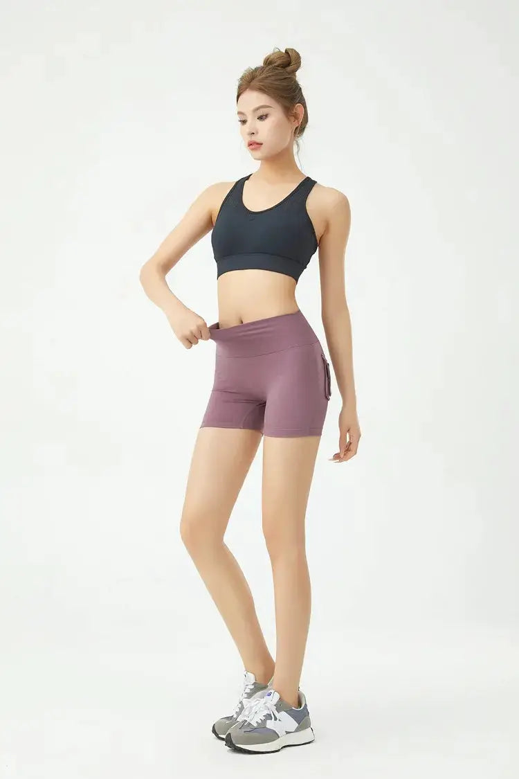Simples Market Peach Butt Fitness Shorts mauve cargo yoga shorts with side pocket