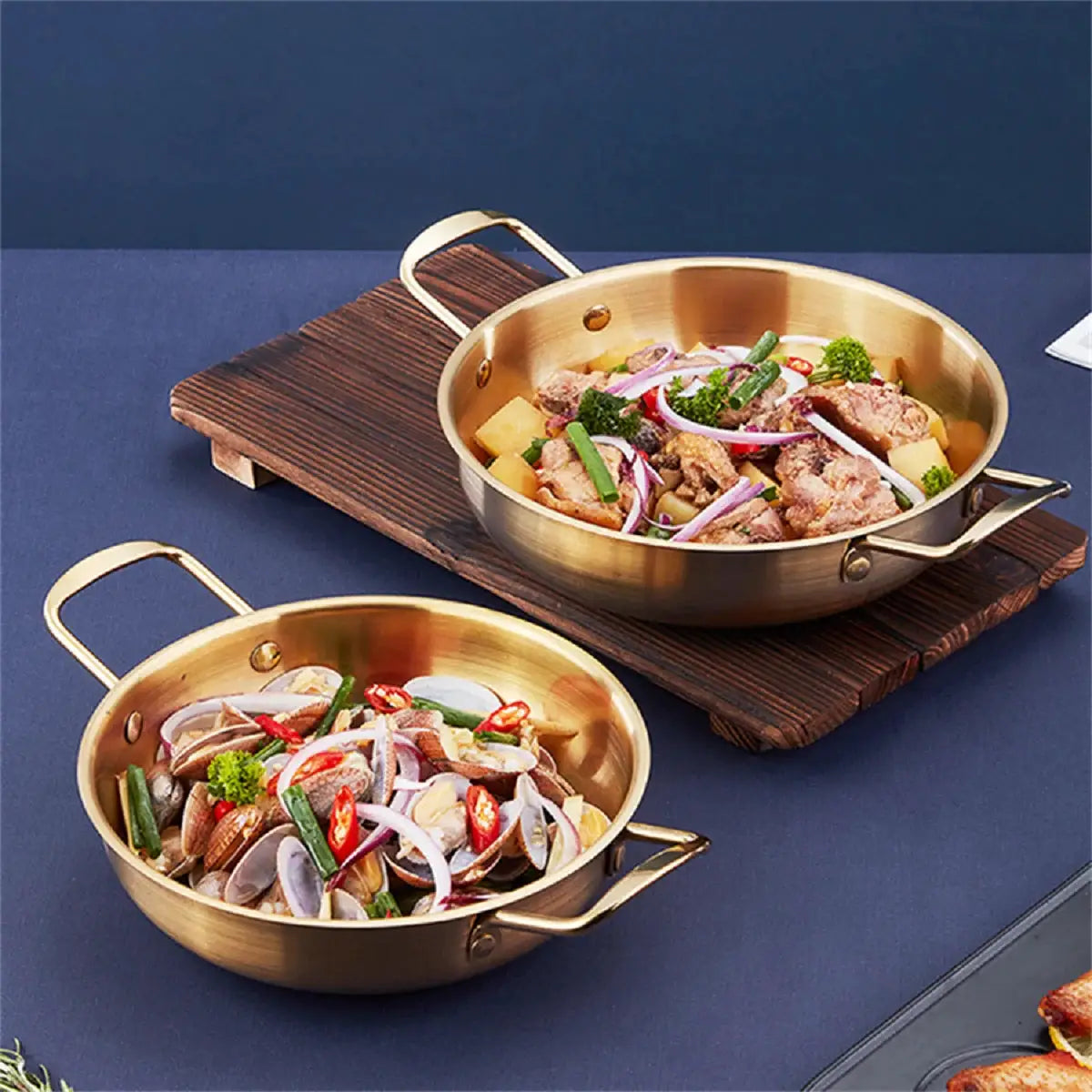 StellarChef Stainless Steel Saucepan and Dry Pot Set With Handle for Paella Seafood Rice and More