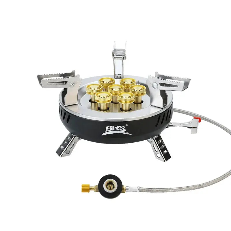 BRS outdoor seven-burner folding camping stove with brass burners and gas hose