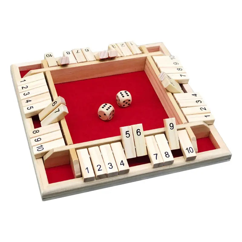 Wooden Arithmetic Dice Board Game Four Sided Flip Card Toy for Four Players Party Numbers Challenge