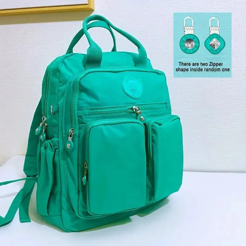 Simples Market fashion women's backpack, teal waterproof nylon with multiple pockets and laptop sleeve