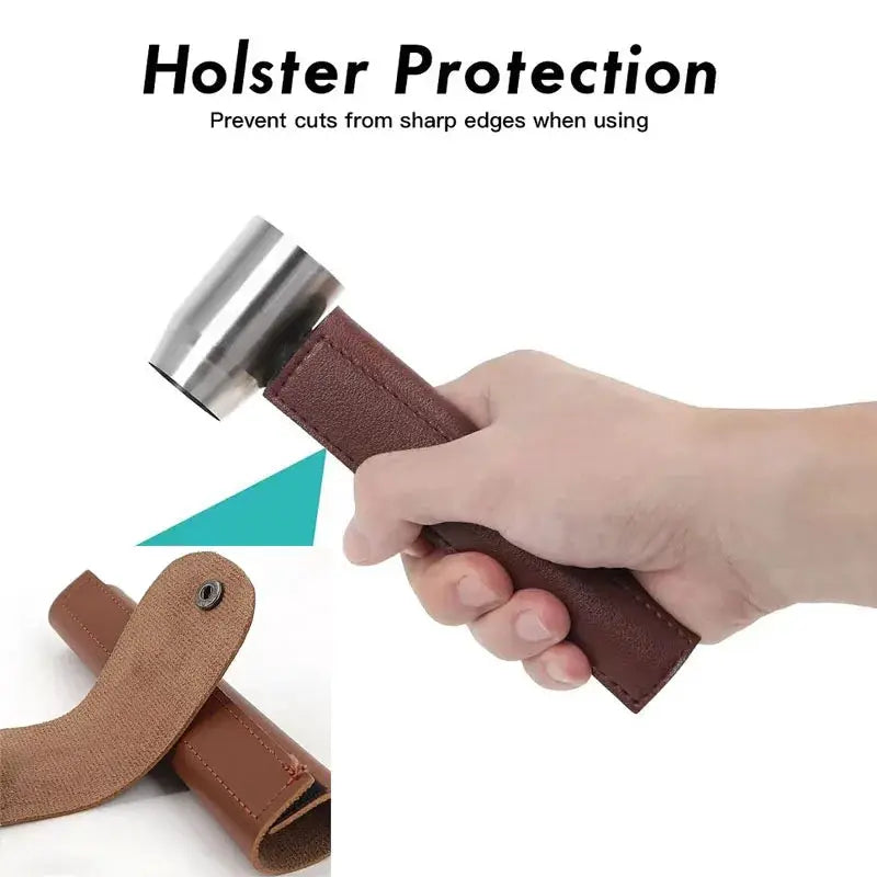 Auger wrench hand drill with brown leather handle and sheath for outdoor survival camping