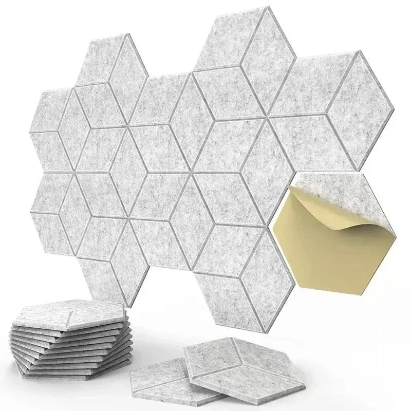 12-pack Simples Market self-adhesive hexagon sound-insulation foam panels for walls, light gray honeycomb tiles