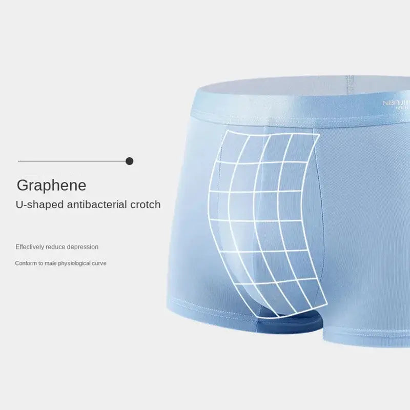 Light blue boxer shorts with a white grid panel graphic and graphene antibacterial crotch panel