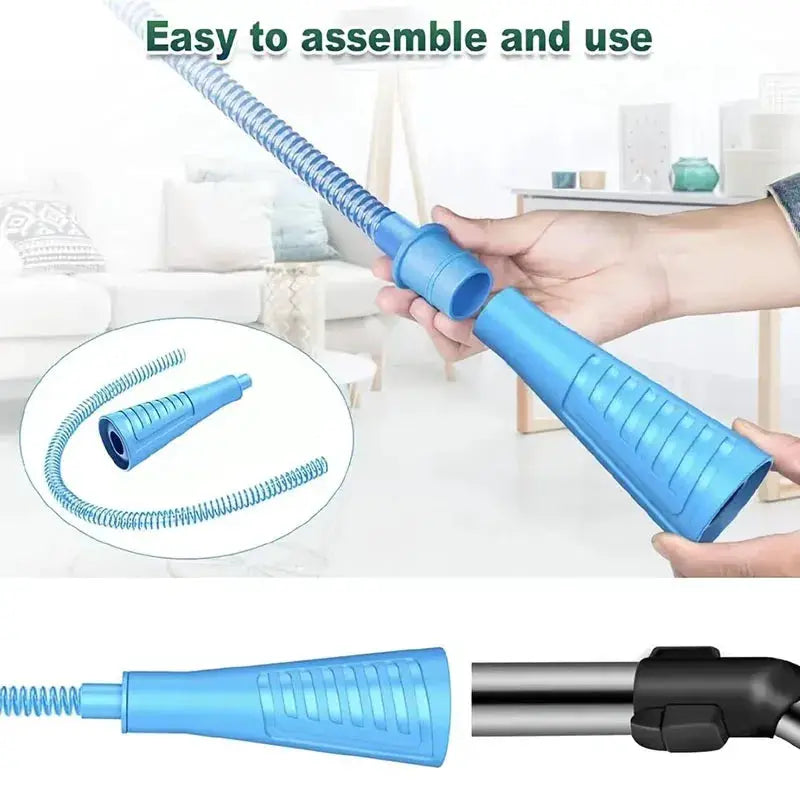 Dryer vent cleaner kit blue bendable vacuum attachment with guide wire, Simples Market.