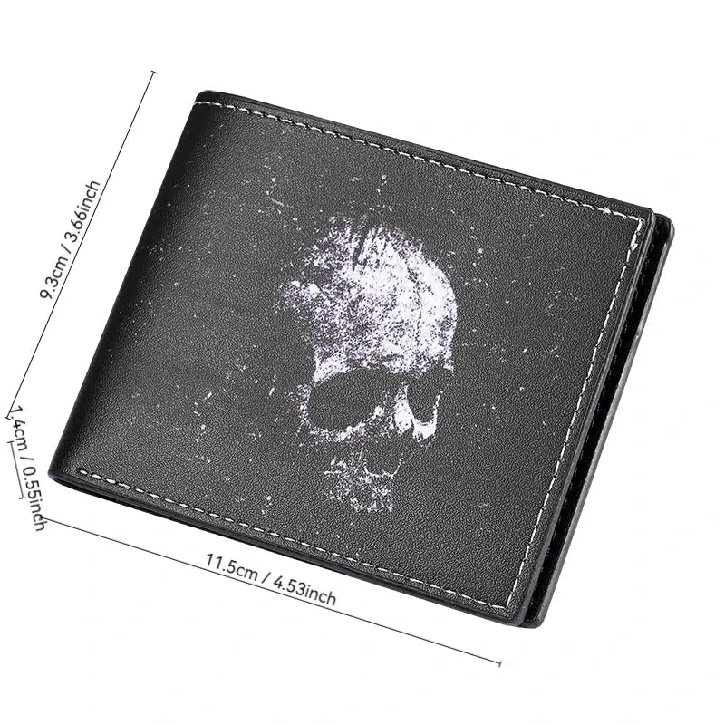 Black skull-print wallet, bi-fold coin purse for men and women, Simples Market