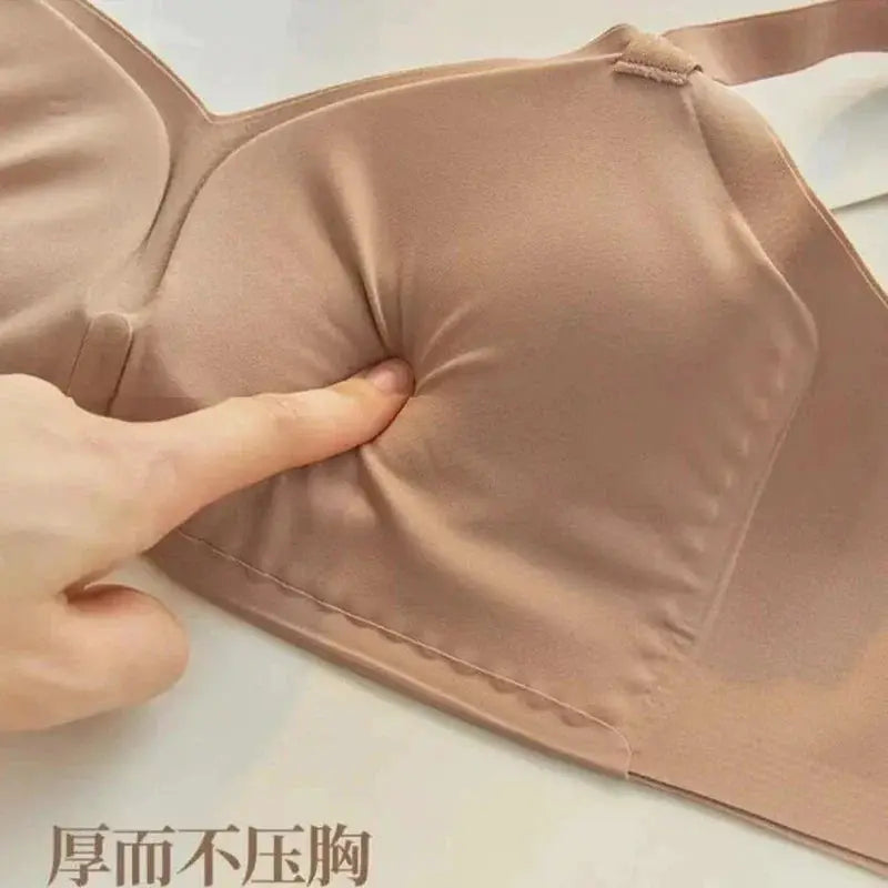 Beige padded bra with molded cups and smooth fabric