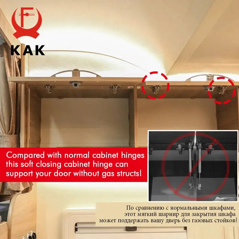 KAK hydraulic cabinet hinges set of four silver metal hinges for soft-closing cabinet doors