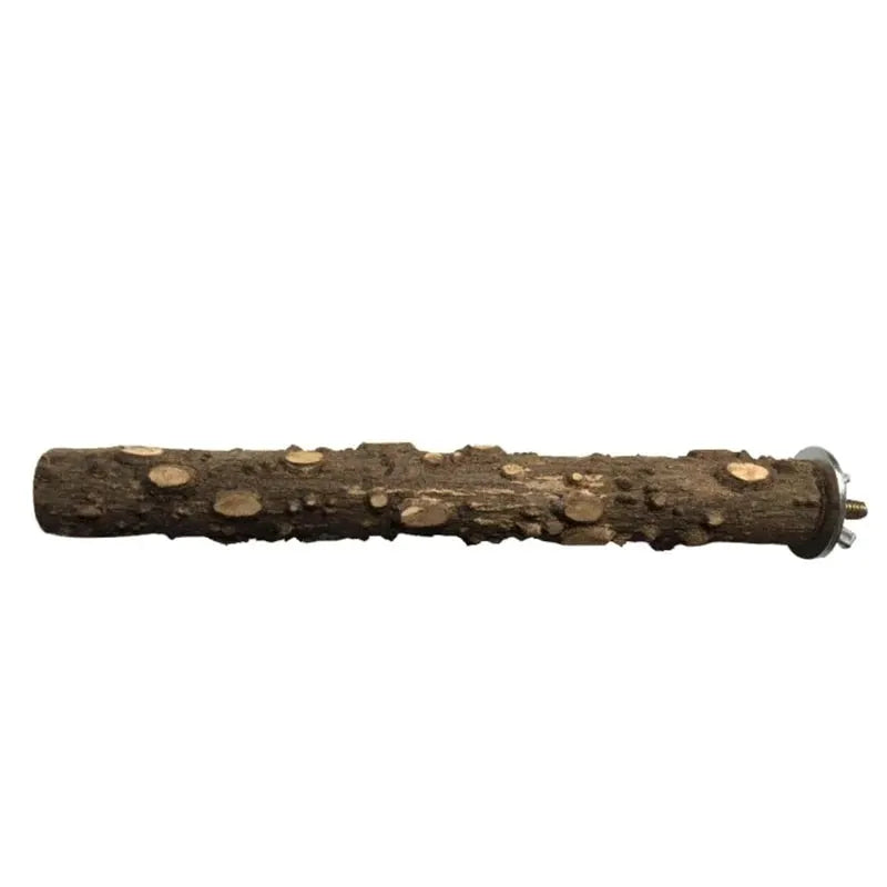 Bird grinding perch bar, natural bark-textured wood log with knots, cage mounting hardware