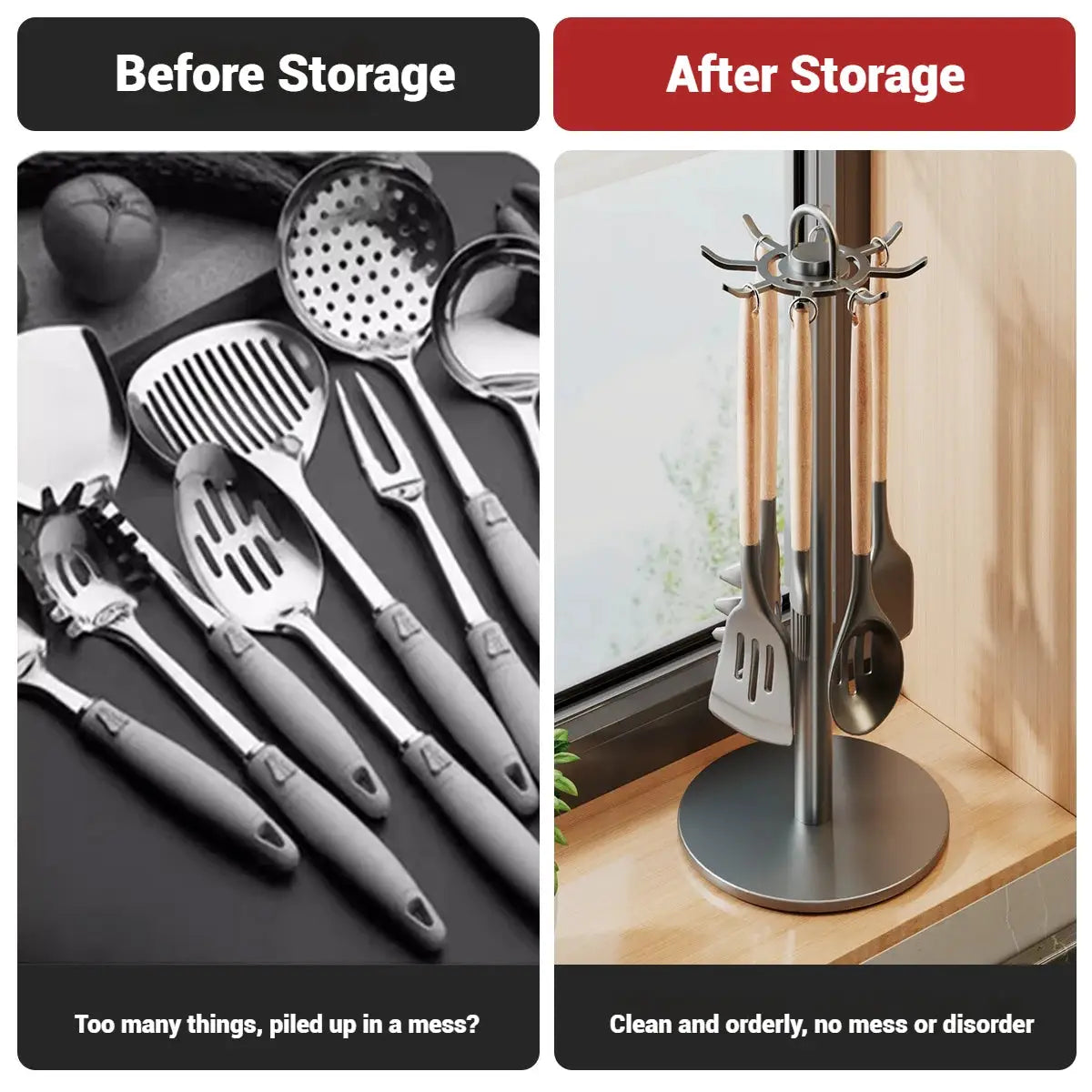 ChefNest Rotating Utensil Stand With Eight Hooks For 360 Degree Rotation And Space Saving Countertop Organizer