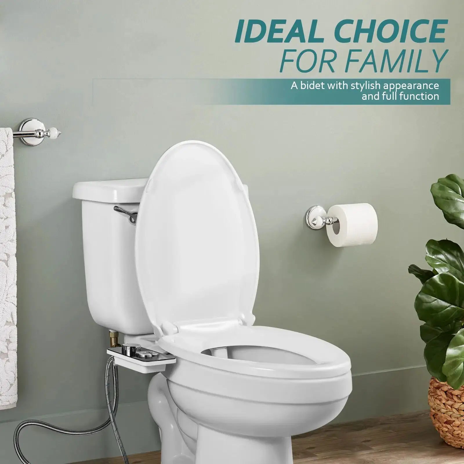 SAMODRA non-electric cold-water bidet attachment with pressure controls on white toilet, side control panel