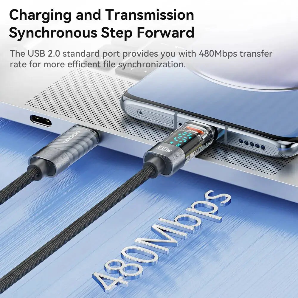 Simples Market Toocki Type-C to Type-C cable, 100W PD, transparent design (2 cables shown) for Xiaomi Macbook