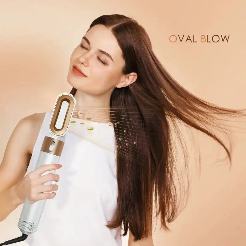 Simples Market 5-in-1 hair dryer brush styling tool with silver body and gold accents