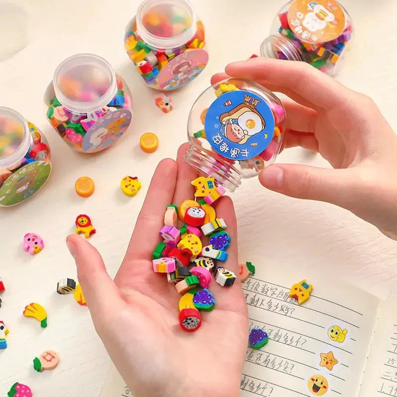Simples Market pencil eraser set, colorful kawaii animal and fruit erasers, 50-100pcs