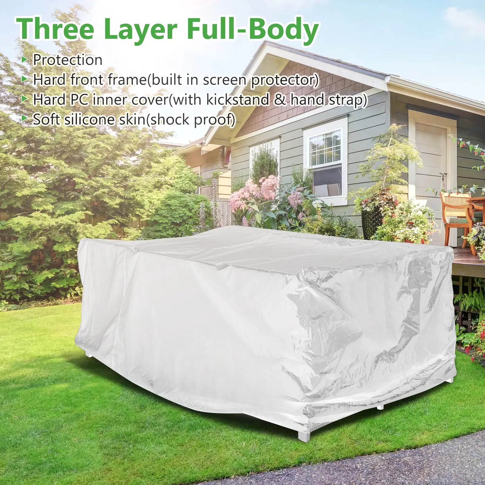 210D outdoor furniture cover, white waterproof dust cover for patio table, sofa and chairs