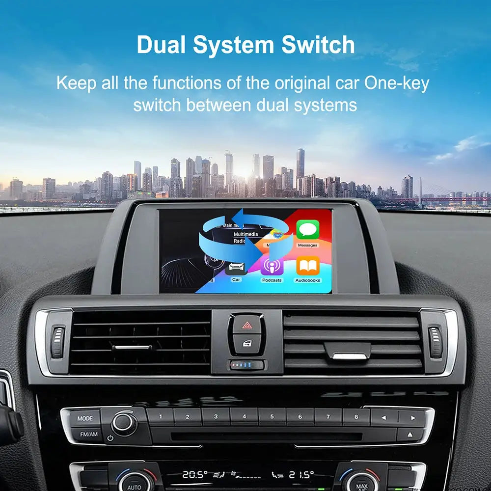 Simples Market wireless CarPlay/Android Auto dual-system switch for BMW NBT CIC; fits 1/2/3/4/5/7 Series and X1 X3 X4 X5