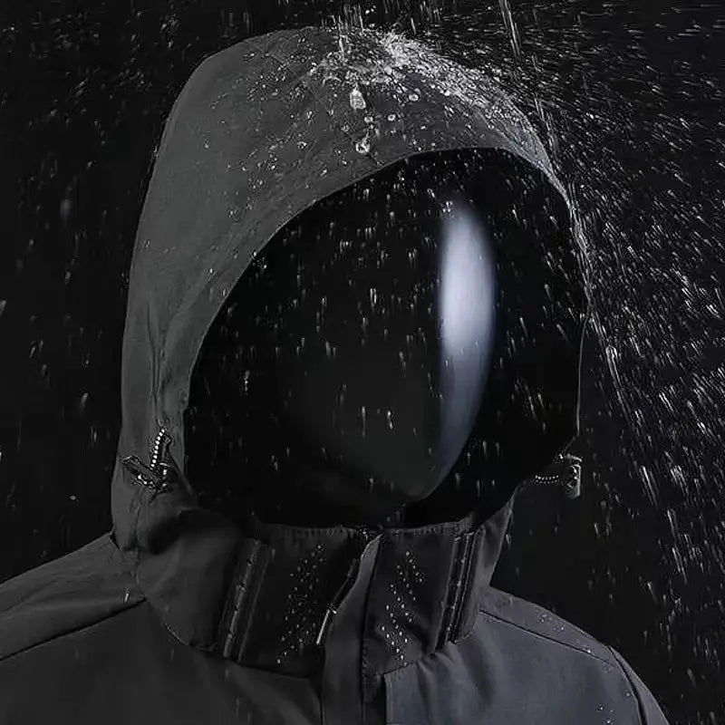 Men's waterproof rain jacket with hood, black lightweight windproof outer shell