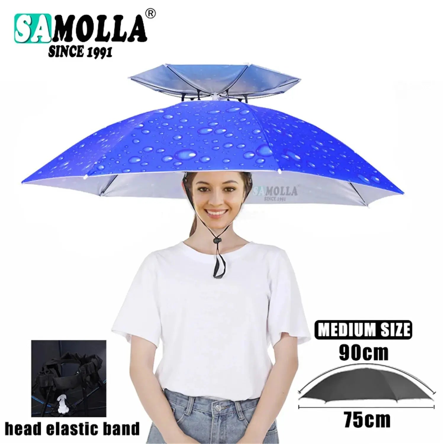 Foldable Rain Umbrella Hat With Sun Shade And Double Layer UV Protection Waterproof For Fishing Beach Hiking