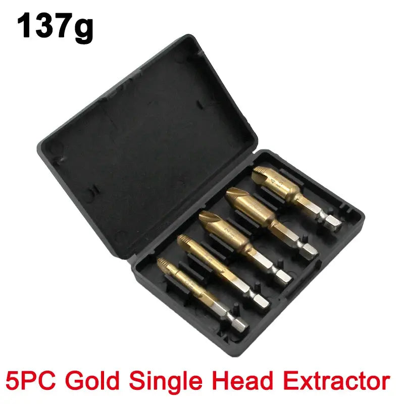 5 Piece Hex Handle Screw Extractor Set For Wood And Metal Removal With Single Head Cutting Edge