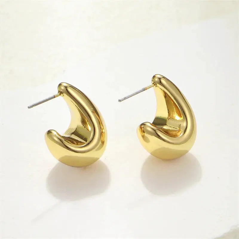 Vintage Chunky Dome Drop Earrings For Women Gold Plated Stainless Steel Teardrop Statement Wedding Jewelry Gifts
