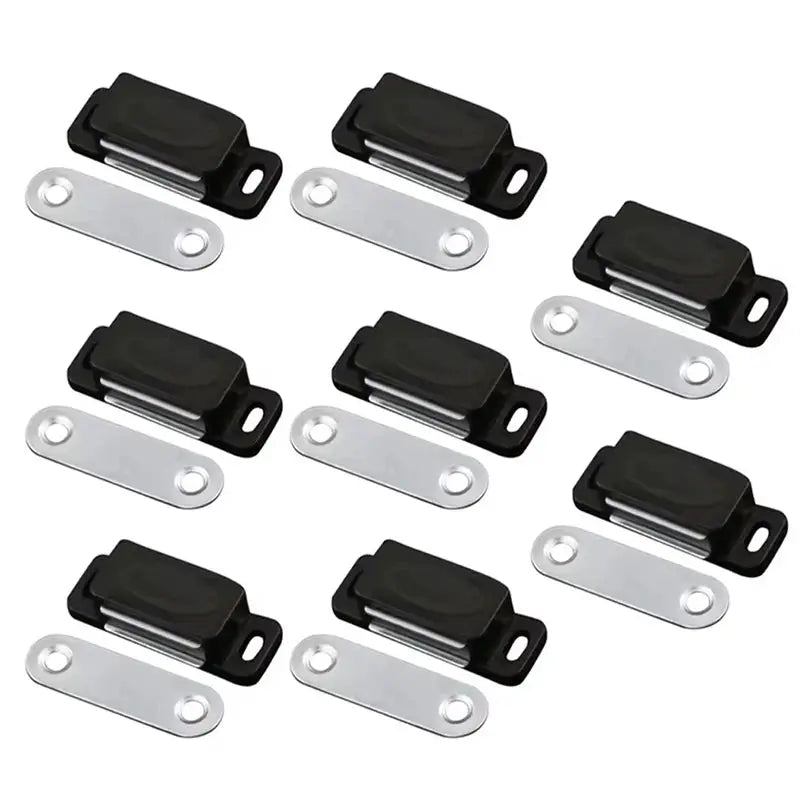 12pc cabinet magnetic door latch set with black housings and silver mounting plates