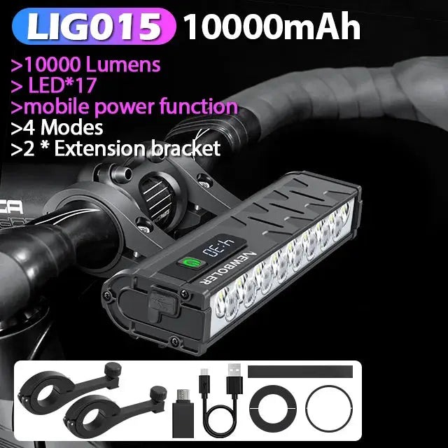 Newboler 10000 Lumen Front Bicycle Light USB Rechargeable Waterproof 10000mAh for MTB and Road Cycling