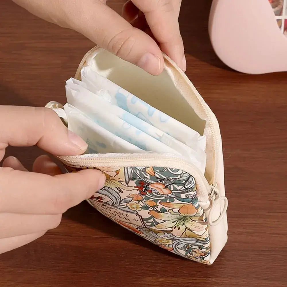 Creative PVC Floral Print Large Capacity Multipurpose Storage Bag For Sanitary Pads Coins And Cosmetics