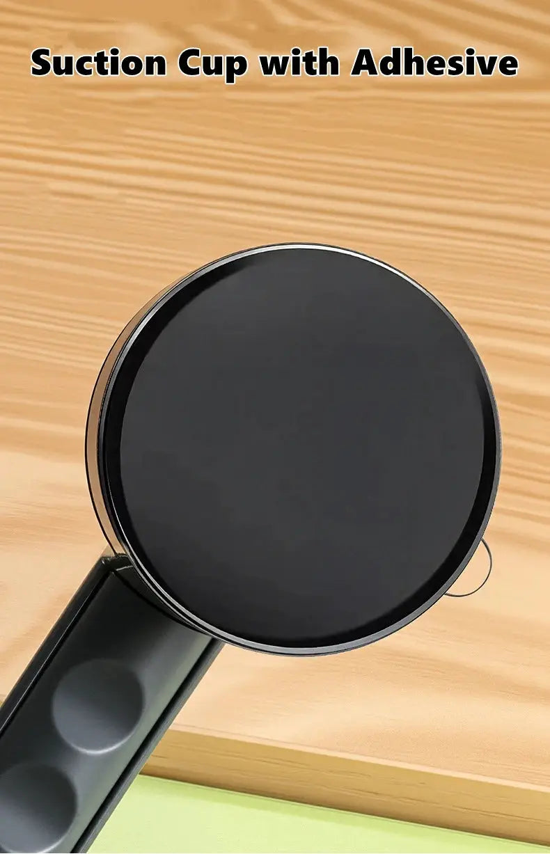 Shower grab bar with suction cup, black round pad and chrome rim